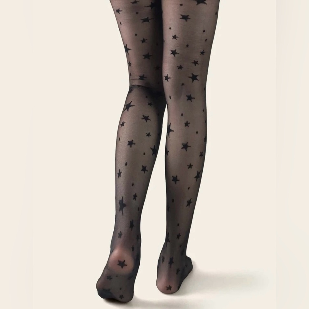 Black Star Print Mesh Tights - Picture 2 of 11